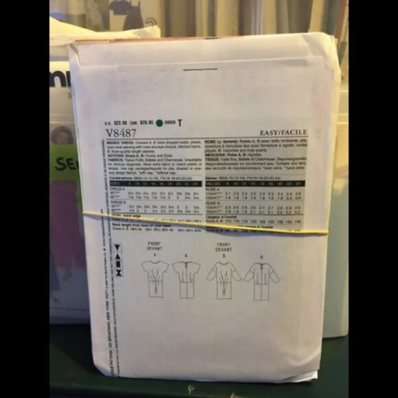 Vogue 8487 Woman Sewing Pattern Drop-Waist Dresses Sizes 16-18-20-24 - Picture 2 of 2